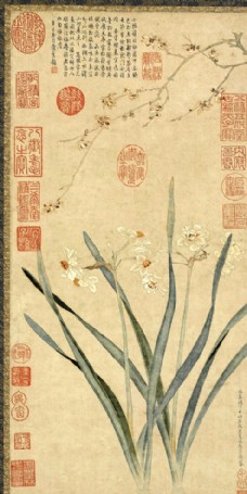 明 仇英 腊梅水仙图