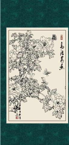 白描牡丹