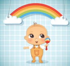 亲子互动可爱婴儿和彩虹