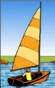 男孩坐在帆船上仰望着天空