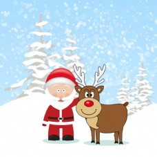 卡通圣诞老人与麋鹿插画矢量素材