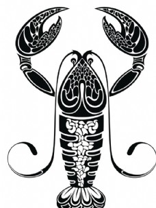 黑白剪影 矢量素材 图案 龙虾