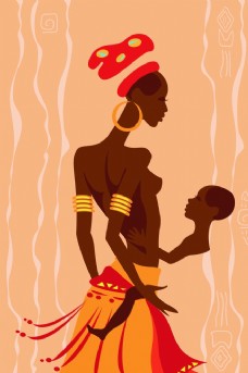 非洲女人孩子人物矢量素材