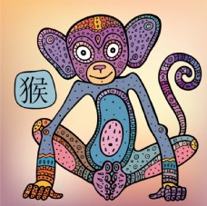 民俗文化花纹动物十二生肖猴