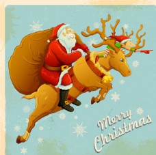 骑驯鹿的卡通圣诞老人