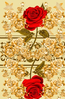 手绘黄金花卉玫瑰图案